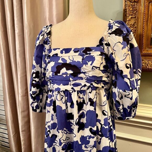 NWT Crosby Mollie Burch Emerson Indigo Blooms Blue White Floral Midi Dress SMALL - Picture 2 of 3